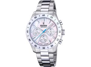 8430622830419 - Chronograph FESTINA Ceramic Armbanduhren silberfarben perlmuttfarben Damen Quarzuhr Armbanduhr Damen Herren Edelstahlarmband Keramiklünette