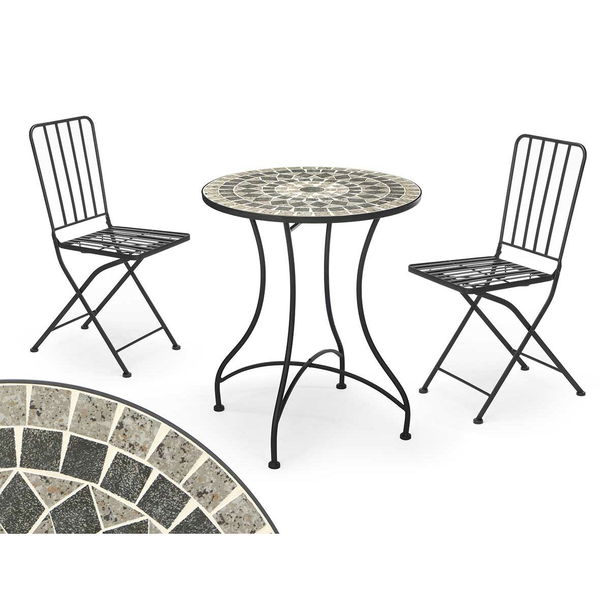 8430852104441 - Table and 2 chairs Mosaico-Forja Black Grey