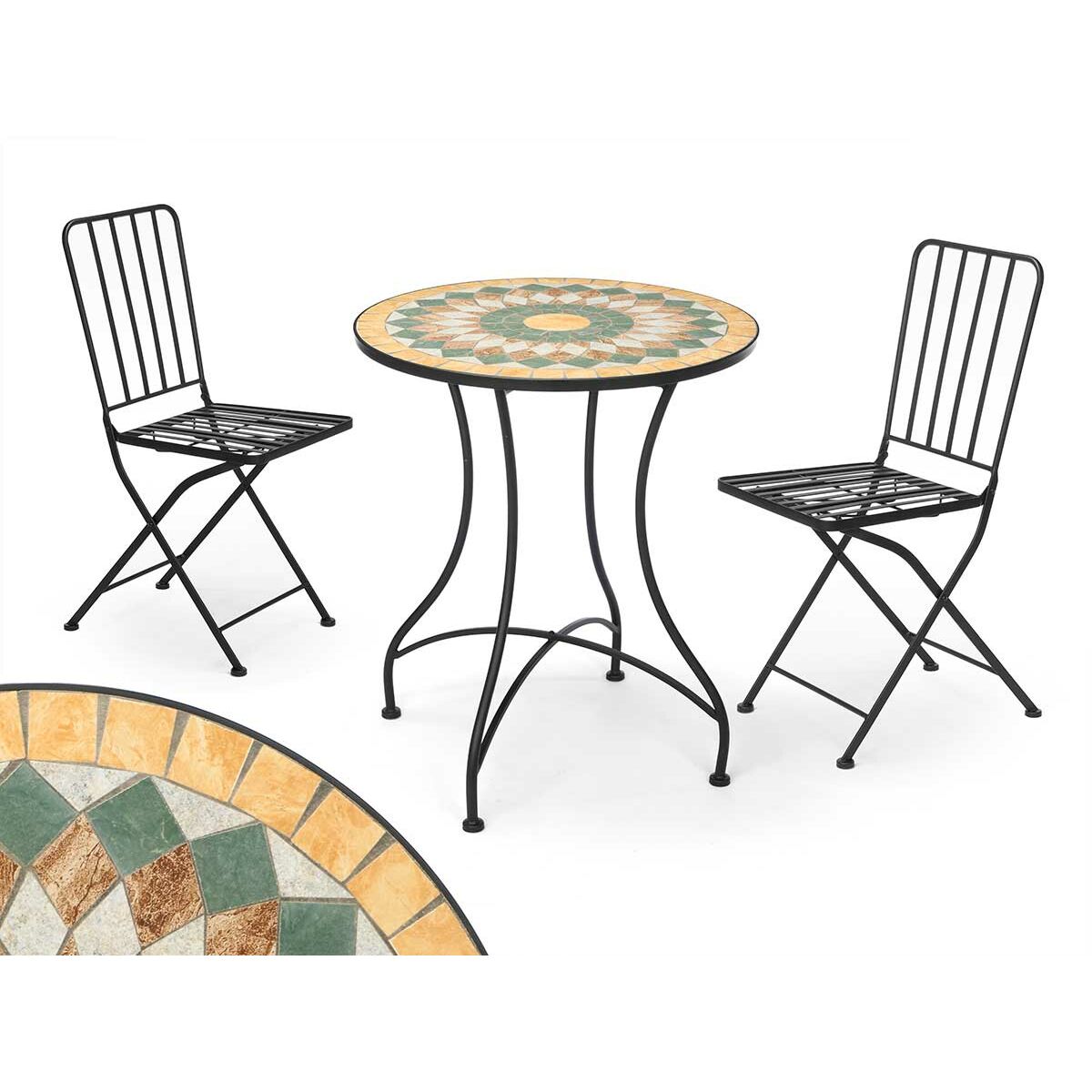 8430852104458 - Tisch mit 2 Stühlen Mosaico-Forja Schwarz Ocker 8430852104458 - Tisch mit 2 Stühlen Mosaico-Forja Schwarz Ocker