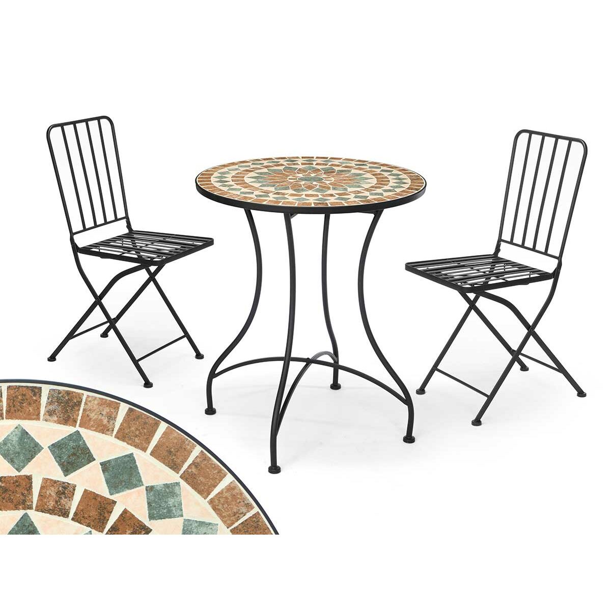 8430852104465 - Table and 2 chairs Mosaico-Forja Brown Black