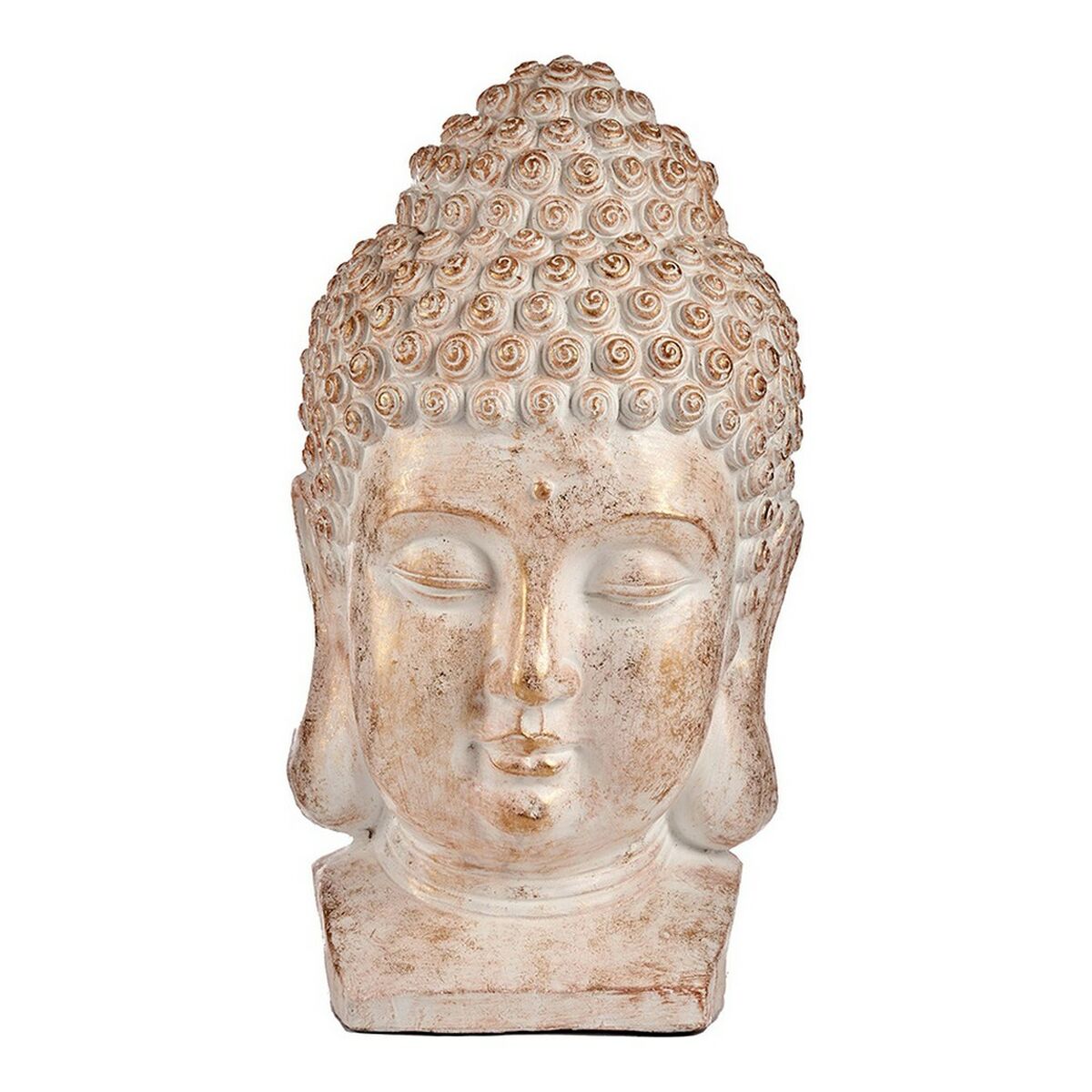 8430852121714 - Dekorative Gartenfigur Buddhakopf Weiß Gold Polyresin (35 x 655 x 38 cm)