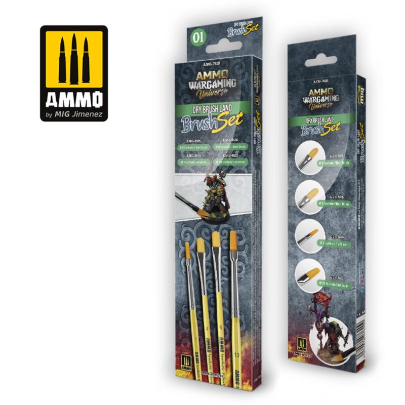 8432074076209 - AMMO WARGAMING UNIVERSE - DRY BRUSH Land Brush Set