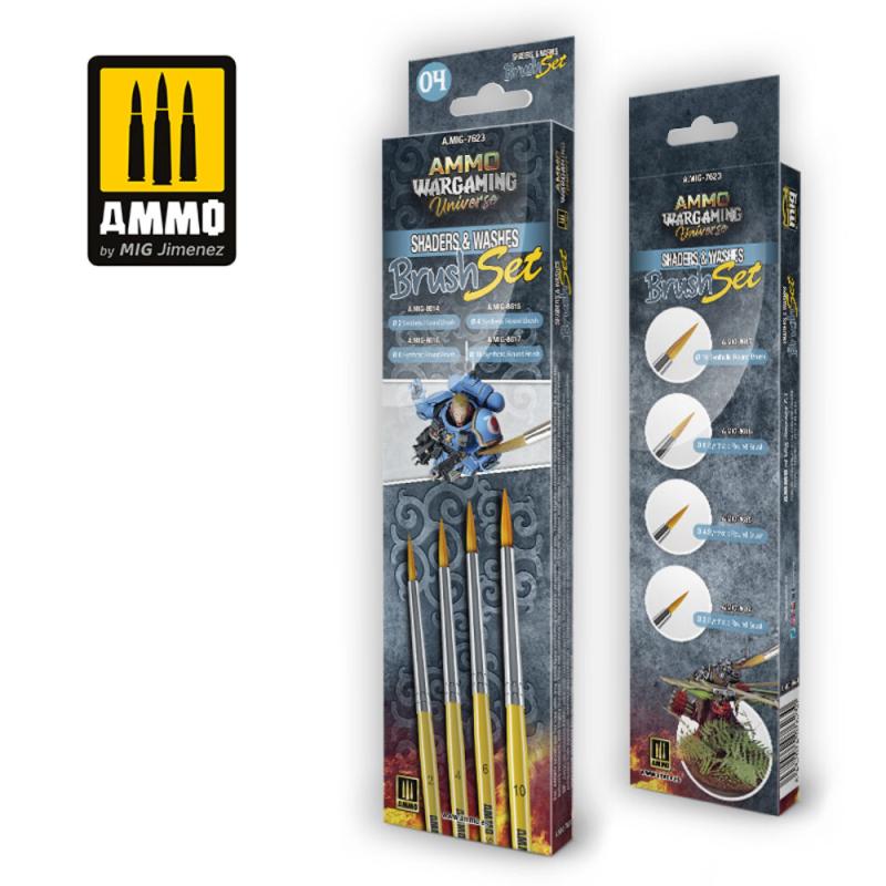 8432074076230 - AMMO WARGAMING UNIVERSE - Shaders & Washes Brush Set