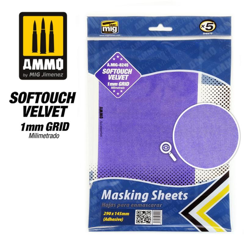 8432074082453 - Softouch VelvetÂ Masking Sheets 1mm Grid (x5 sheets 290mm x 145mm adhesive)