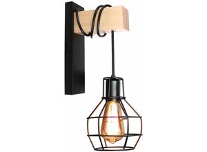 8432544394857 - Wottes - Schwarz Wandleuchte Lampe aus Metall und Holz Verstellbare Wandleuchte Treppenhaus Flur Cafe