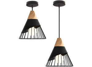 8432544404938 - Wottes - 2 Stücke Pendelleuchte Industrielle Retro Hängelampe Metall Holz Lampenschirm für Schlafzimmer Wohnzimmer Küche