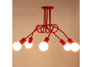 8432544754569 - Wottes - 5-Flammige Deckenleuchte Modern Kreative Deckenlampe Rot Kronleuchte E27 Schlafzimmer Wohnzimmer