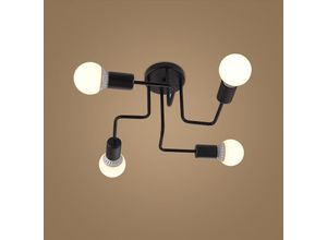 8432544777261 - Wottes - 4-Flammig Deckenlampe Industrielle Semi Flush Mount Deckenleuchte Schwarz Metall Pendelleuchte für Wohnzimmer