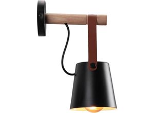 8432544827058 - Wottes - Modern Wandleuchten Kreative Wandlampe E27 Holz und Eisenschirm für Schlafzimmer Nacht Café - 1Pcs Schwarz