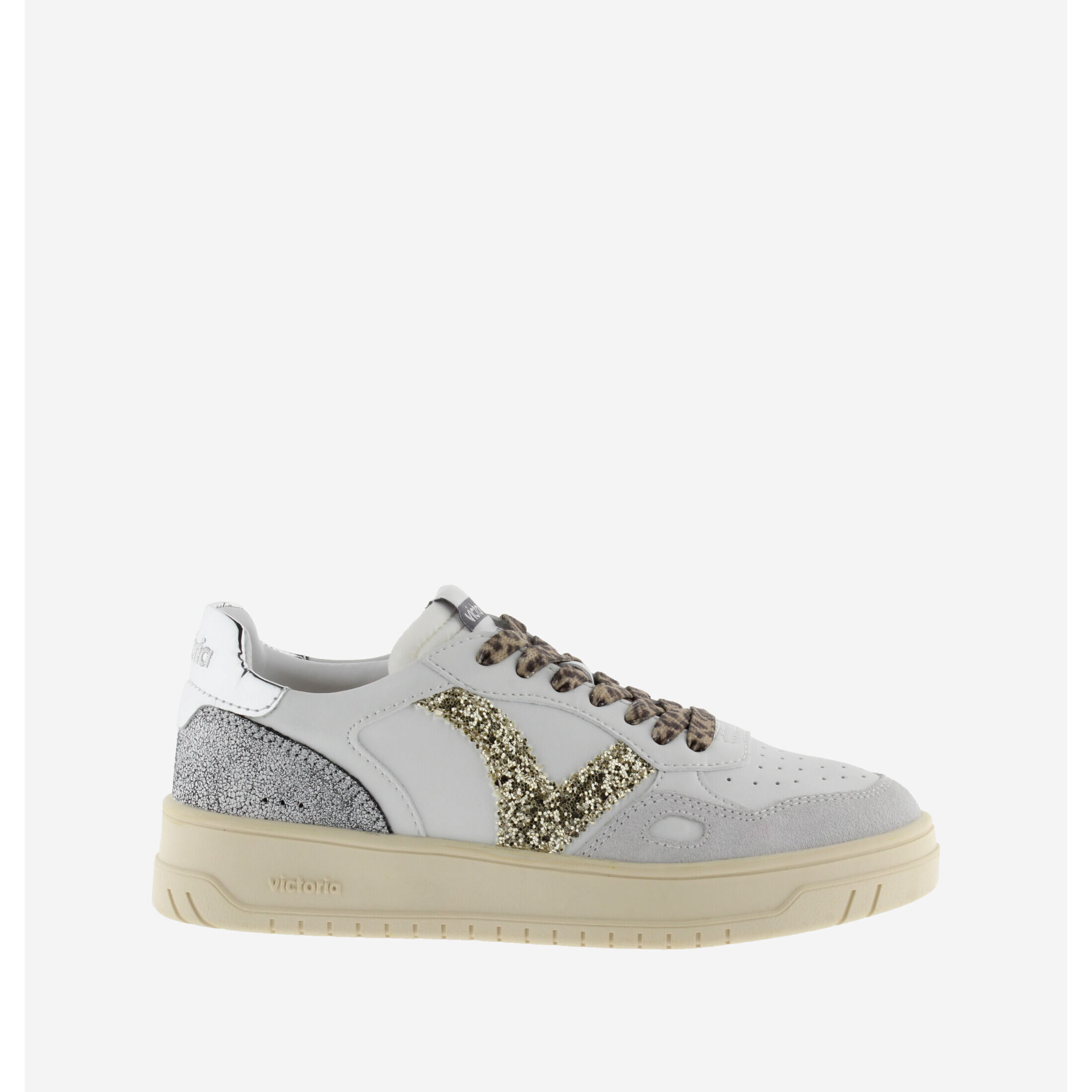 8433101286844 - Weiß-goldene Damen-Sneaker aus Leder-Look Victoria