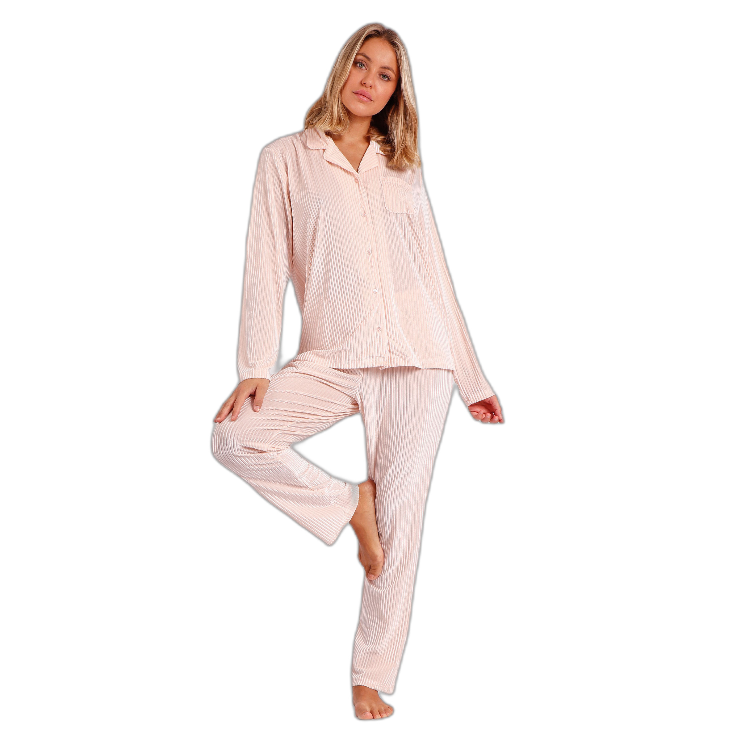 8433623624049 - Langärmliger offener Pyjama für Frauen Classic Elegant Stripes