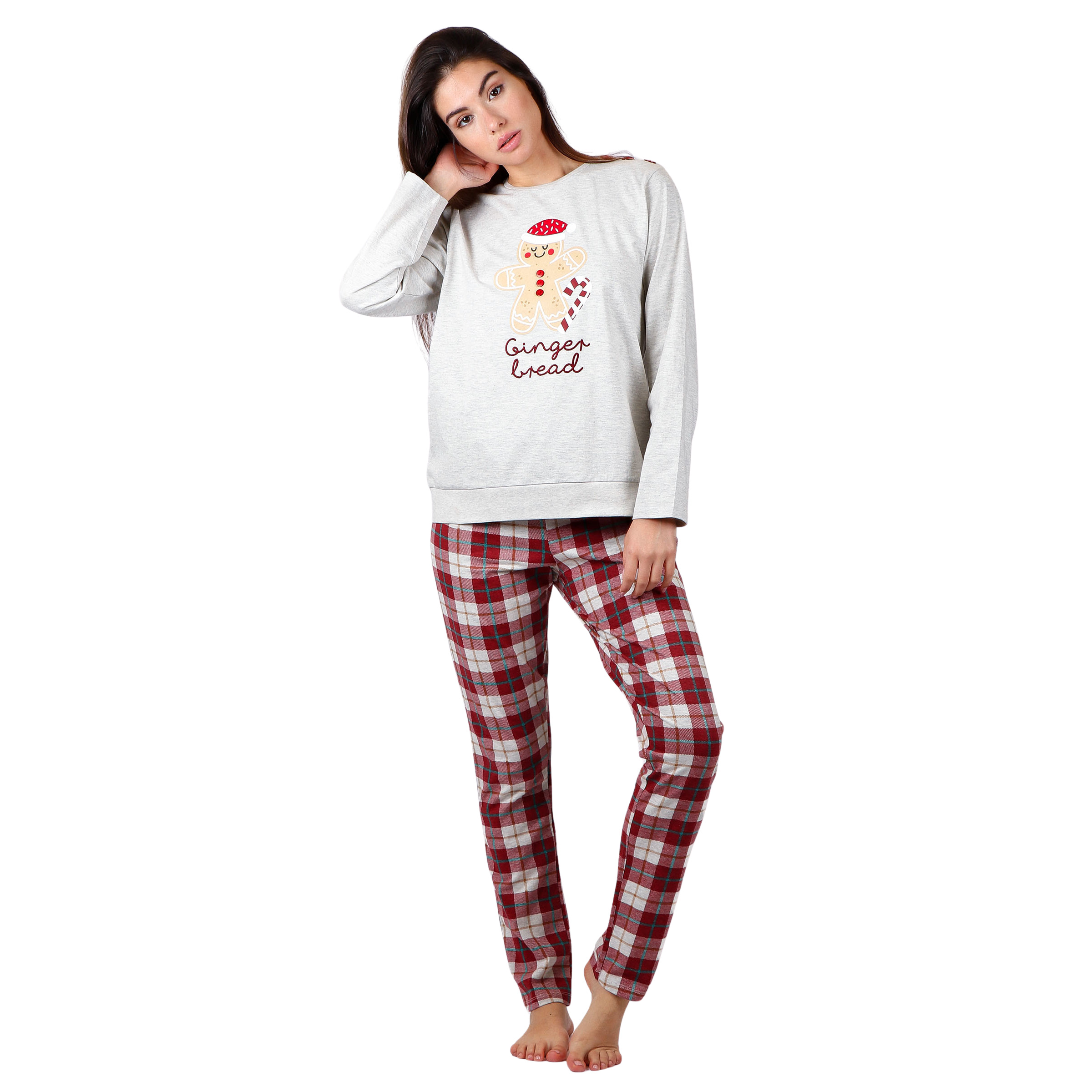 8433623640148 - Damen Pyjama mit langen Ärmeln im Lebkuchen-Design Admas