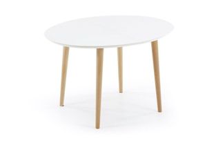 8433840225401 - Oqui Ovaler Ausziehtisch mdf weiß lackiert und Beine aus massiver Buche 120 (200) x 90 cm - Weiß - Kave Home