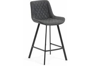 8433840459677 - Barhocker Adela grafitfarben 66 cm mit Lehne aus Kunstleder und Beinen aus Stahl in schwarz - Schwarz - Kave Home