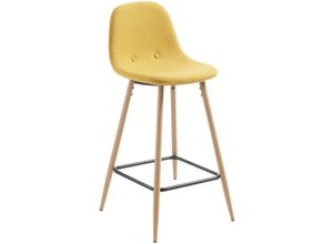 8433840599908 - Barhocker Nolite senfgelb 65 cm mit Lehne und Beinen aus Stahl mit Holzeffekt - Senfgelb - Kave Home