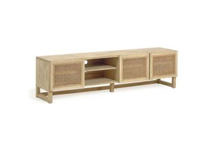 8433840649818 - Rexit TV-Schrank 3 Türen aus massivem Mindiholz und Furnier mit Rattan 180 x 50 cm - Braun - Kave Home