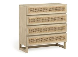 8433840649832 - Rexit Kommode mit 4 Schubladen aus massivem Holz und Mindi Furnier mit Rattan 90 x 93 cm - Braun - Kave Home