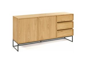 8433840661414 - Taiana Sideboard 2 Türen 3 Schubladen Eichenfurnier Stahlgestell in Schwarz 160 x 78 cm - Braun - Kave Home