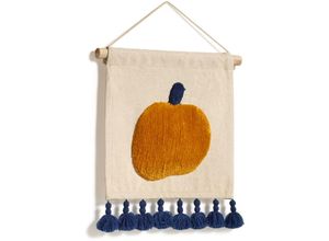 8433840761008 - Amarantha Wandteppich 100% Baumwolle weiß mit Apfel orange und Fransen blau 40 x 40 cm - Beige - Kave Home