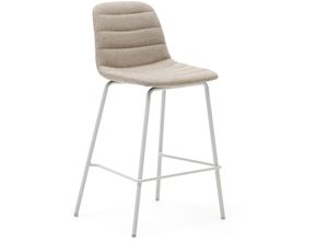 8433840841342 - Zunilda Hocker aus beigefarbenem Chenille und Stahl mit mattweissem Finish Höhe 65 cm - Beige - Kave Home