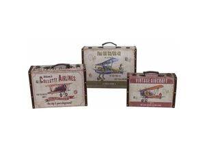 8433933272435 - Dekorationsbox Kisten mit Flugzeugen 3 Einheiten rote Kisten und Juwelen 16x40x31CM 27243 - Rojo - Signes Grimalt