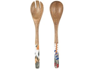 8433933328804 - Löffel und Gabel Leaves 2U Braun – Holzbesteckset für die Küche – Tropisches Design - Signes Grimalt