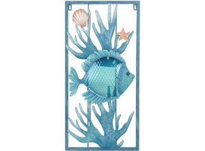 8433933339541 - Signes Grimalt - Rechteckiges blaues Metallapplikations-Fisch-Wandornament 61 x 31 x 4 cm