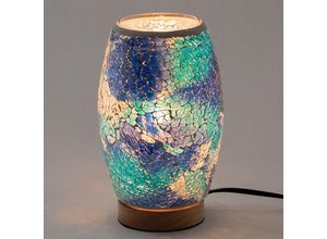 8433933345047 - Signes Grimalt - Indische blaue Mosaik-Tischlampe aus Glas und Holz