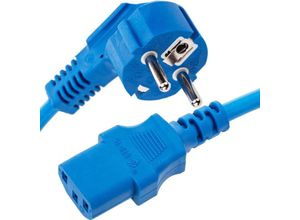 8434185383573 - Cablemarkt - Blaues Stromkabel 3m C13 auf SCHUKO-Stecker abgewinkelt