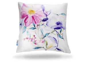 8434211144321 - etérea Dekokissen Kissenhülle Blumen Rosa Lila 40x40 cm - Weiss