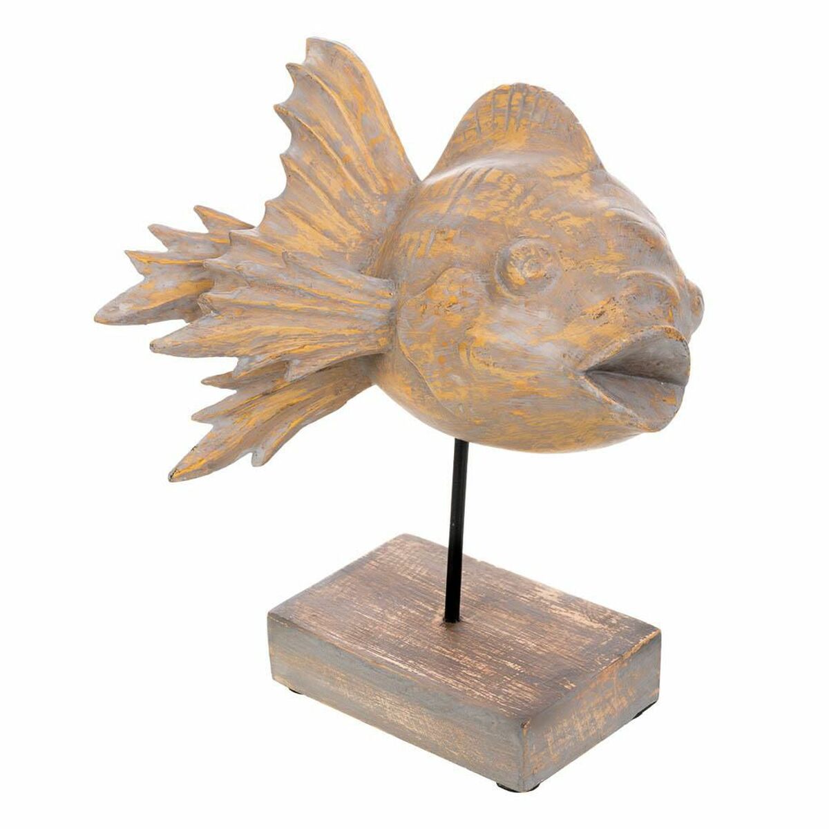 8434523251205 - Deko-Figur Grau Dunkelbraun Holz Eisen Fisch 31 x 24 x 30 cm