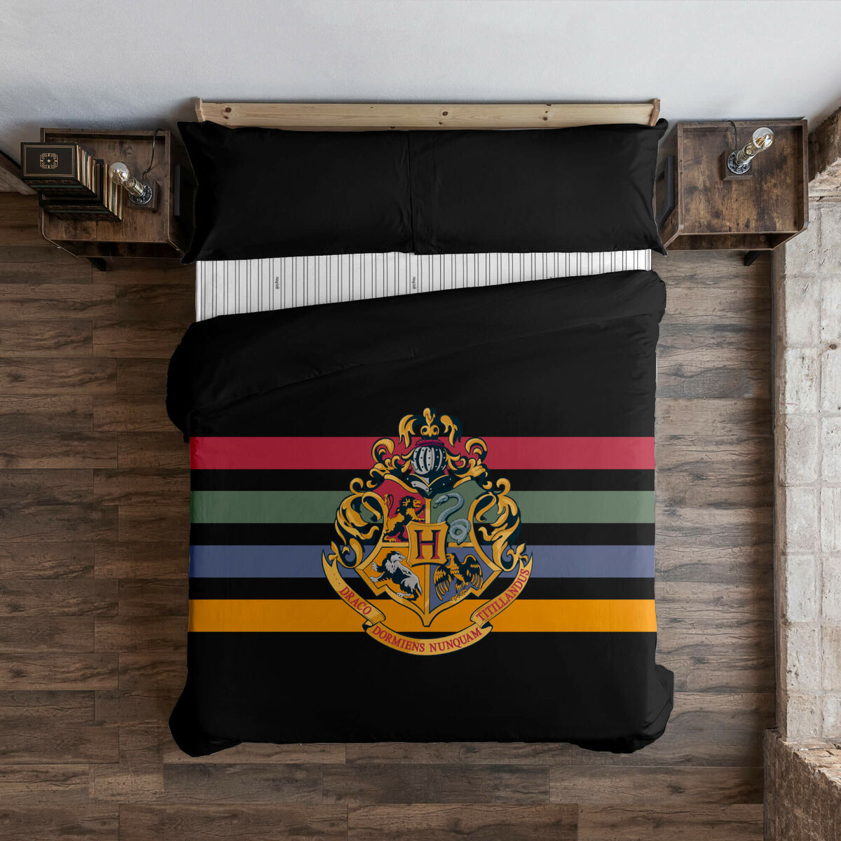 8434563169584 - Bettdeckenbezug Hogwarts Schwarz Bunt 175 Fäden 220 x 220 cm Double size