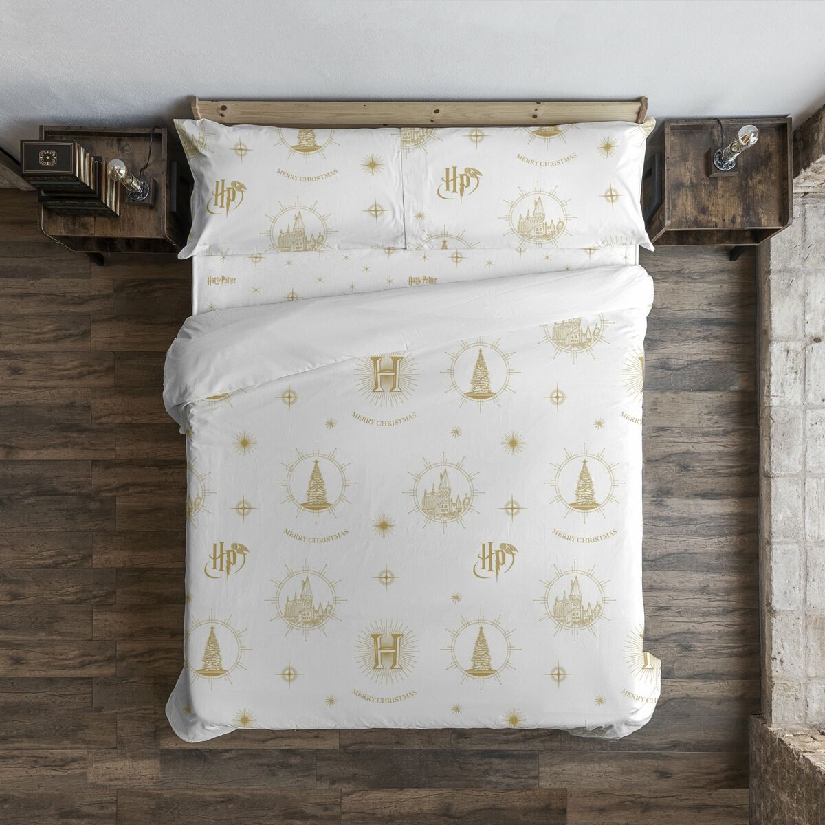 8434563170252 - Bettdeckenbezug Hogwarts Gold Christmas Bunt 175 Fäden 155 x 220 cm Einzelmatratze