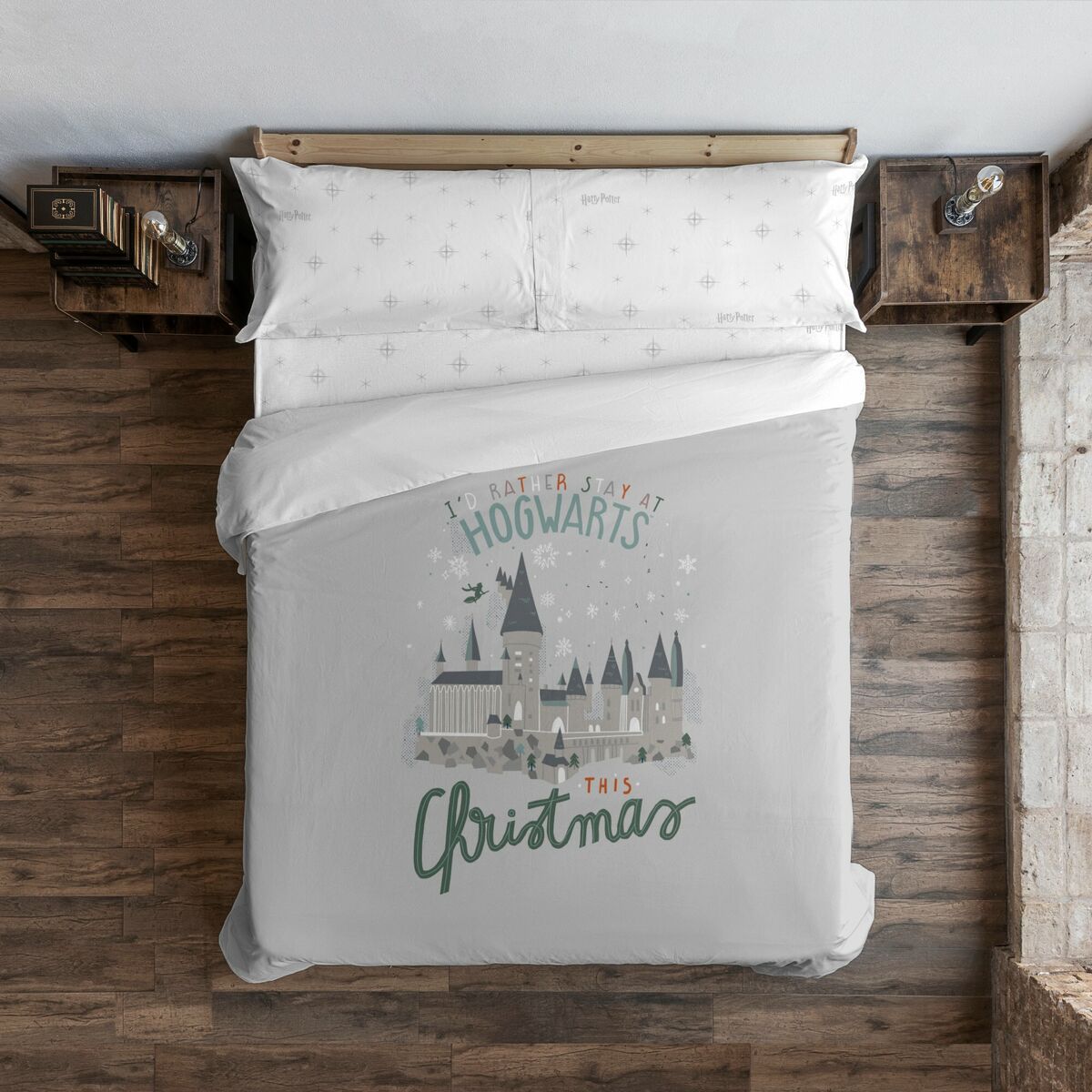 8434563170399 - Bettdeckenbezug Hogwarts in Christmas Bunt 175 Fäden 180 x 220 cm Einzelmatratze