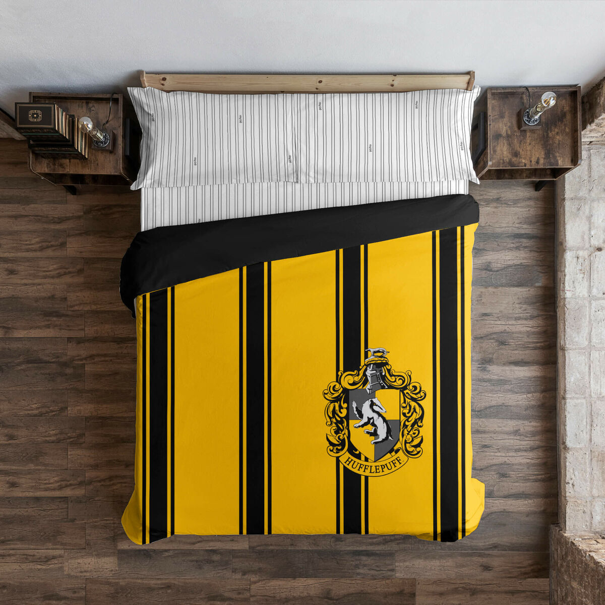 8434563170603 - Bettdeckenbezug Hufflepuff Gelb Schwarz Bunt 175 Fäden 220 x 220 cm Double size