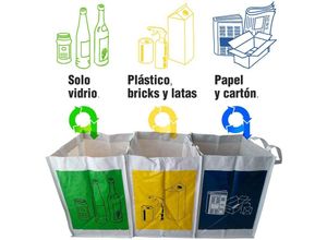 8434652087867 - Productos Excepcionales - Packung mit 3 Recycling -Beuteln trennbar Griffe für Papier Glas und Kunststoff ideal für