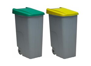 8434652118103 - Denox - Recycling -Packung Recyclingbehälter 85 Liter jeweils geschlossen 170 Liter in 2 Behältern in grünen gelben Farben