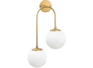 8434652189363 - Wellhome - Gebogene Wandleuchte 2 weiß Metall goldglänzend 30x24x55 Fassung 2 x E14 Max 15 w