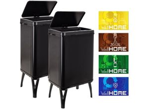 8434652387059 - WELL HOME MOBILIARIO & DECORACIÓN 2 x Smart Mülleimer 40 l Höhe 715 x 355 x 26 cm schwarz mit Magnetetiketten