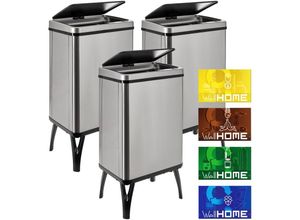 8434652387110 - Wellhome - well home mobiliario & decoración 3 x Smart Mülleimer 40 l Höhe 715 x 355 x 26 cm grau mit Magnetetiketten