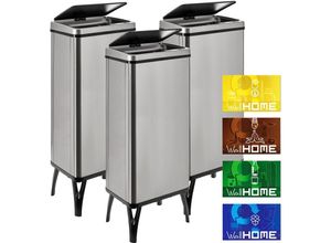 8434652387134 - Wellhome - well home mobiliario & decoración 3 x Smart Mülleimer mit 60 l Fassungsvermögen Höhe 955 x 355 x 26 cm grau mit Magnetetiketten