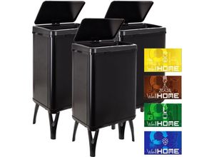 8434652387141 - Wellhome - well home mobiliario & decoración 3 x Smart Mülleimer 40 l Höhe 715 x 355 x 26 cm schwarz mit Magnetetiketten