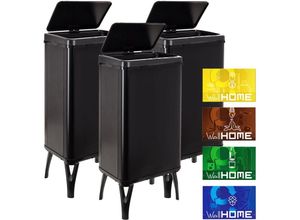 8434652387158 - Wellhome - well home mobiliario & decoración 3 x Smart Mülleimer mit 50 l Fassungsvermögen Höhe 835 x 355 x 26 cm schwarz mit Magnetetiketten