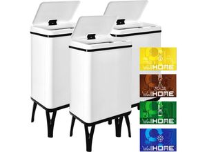 8434652387172 - Wellhome - well home mobiliario & decoración 3 x Smart Mülleimer 40 l Höhe 715 x 355 x 26 cm weiß mit Magnetetiketten