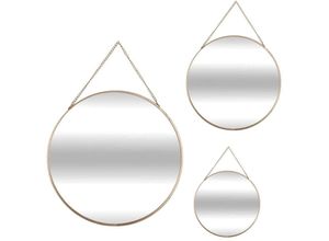 8434652410887 - Wellhome - Well Home Set aus 3 runden Spiegeln in Goldfarbe mit Kette – Ø20 cm Ø24 cm Ø29 cm