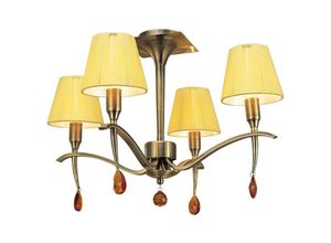 8435153203558 - Inspired Mantra Siena Halbbündige runde 4-flammige E14-Lampe antikes Messing mit bernsteinfarbenen Cremetönen und bernsteinfarbenem Kristall