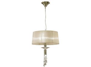 8435153238789 - Inspired Lighting - Inspired Mantra - Tiffany - Deckenanhänger 3 + 1 Licht E27 + G9 Antikmessing mit weichem Bronzeton und klarem Kristall