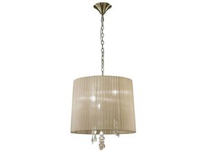 8435153238802 - Inspired Lighting - Inspired Mantra - Tiffany - Deckenanhänger 3 + 3 Light E14 + G9 Antikmessing mit weichem Bronzeton und klarem Kristall