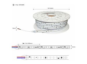 8435427114740 - Barcelona Led - LED-Streifen 220V - 950W (6000xSMD2835) 12mm - Geeignet für den Außeneinsatz IP67 - Rolle 50 Meter - Schnitt alle 10cm - Schnitt