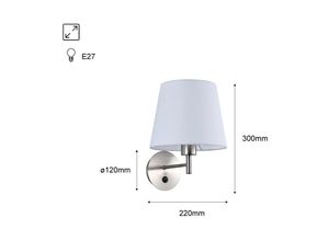 8435427128099 - Barcelona Led - Wandleuchte in Textilschirm Classic Riga mit Schalter - E27 - Silber